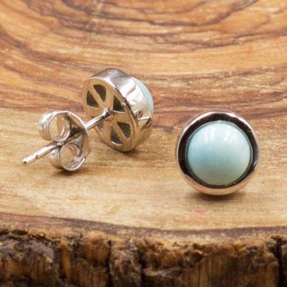 Larimar and Sterling Silver Stud Earrings - Picture 2 of 2